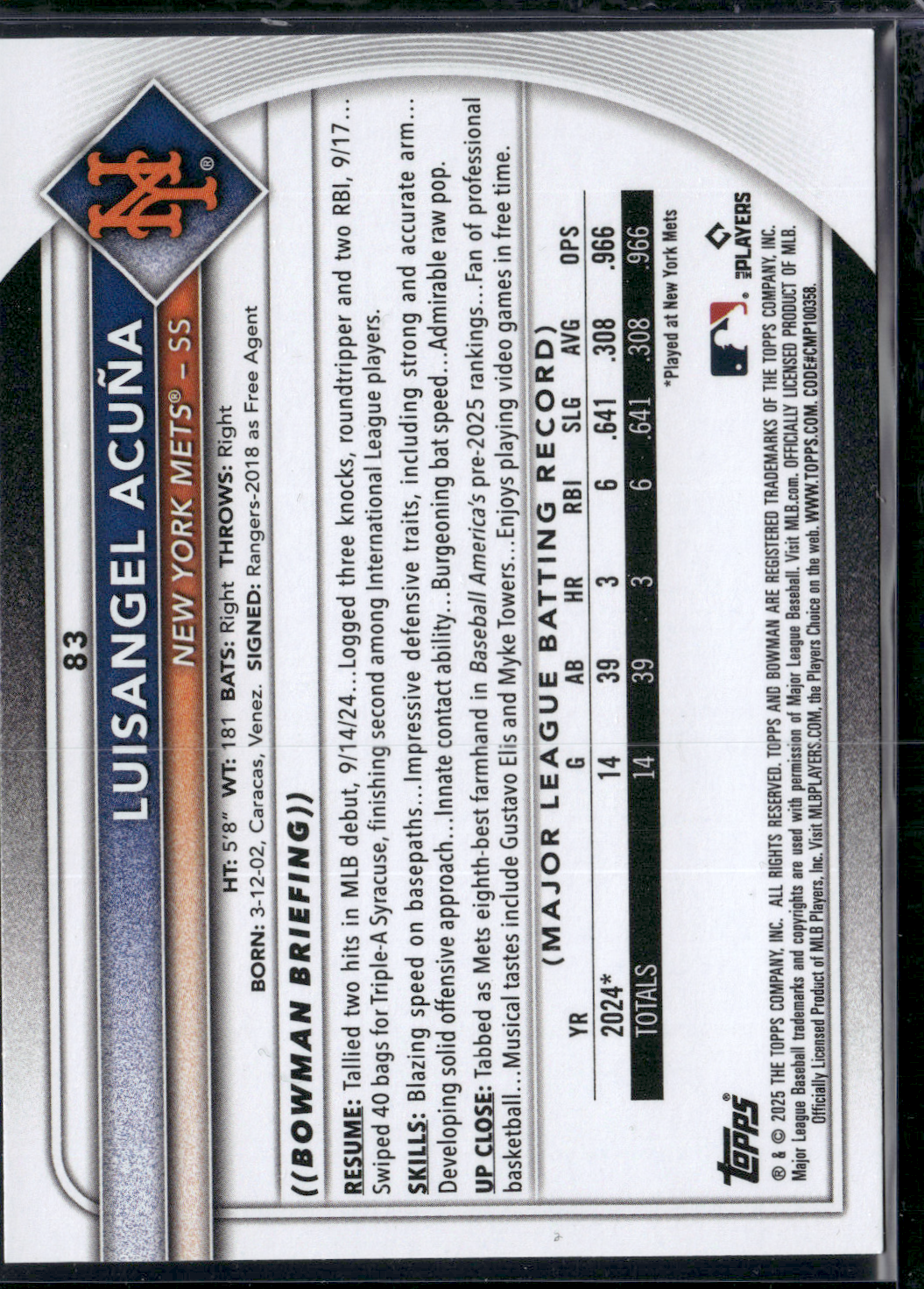 2025 Bowman LUISANGEL ACUNA Rookie Card RC #83