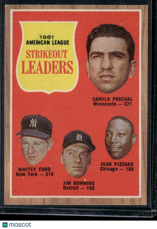 1962 Topps WHITEY FORD/JIM BUNNING/PIZZARO/PASCUAL #59 1961 AL Strikeout Leaders