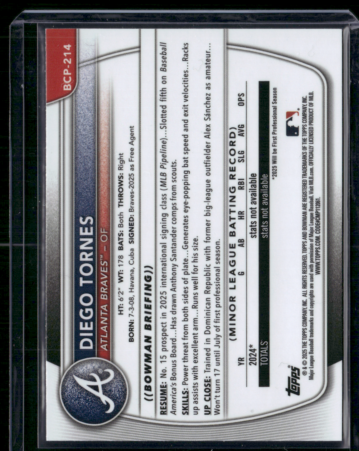 2025 Bowman Chrome DIEGO TORNES #BCP-214 Chrome 1st Bowman