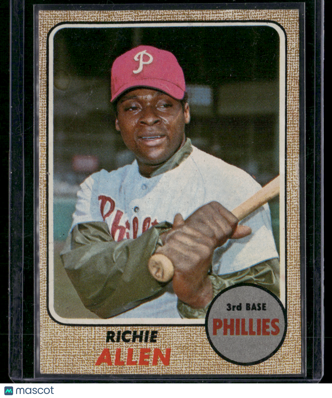 1968 Topps RICHIE ALLEN #225 Discoloration on Back Crease (Good)