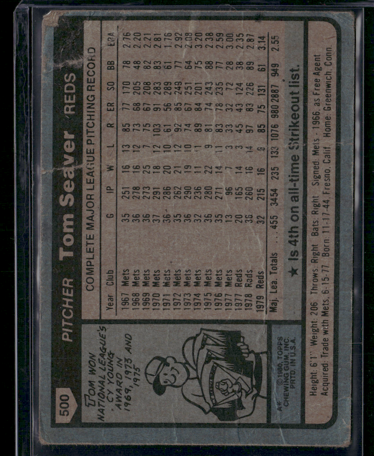 1980 TOM SEAVER #500 (Poor)