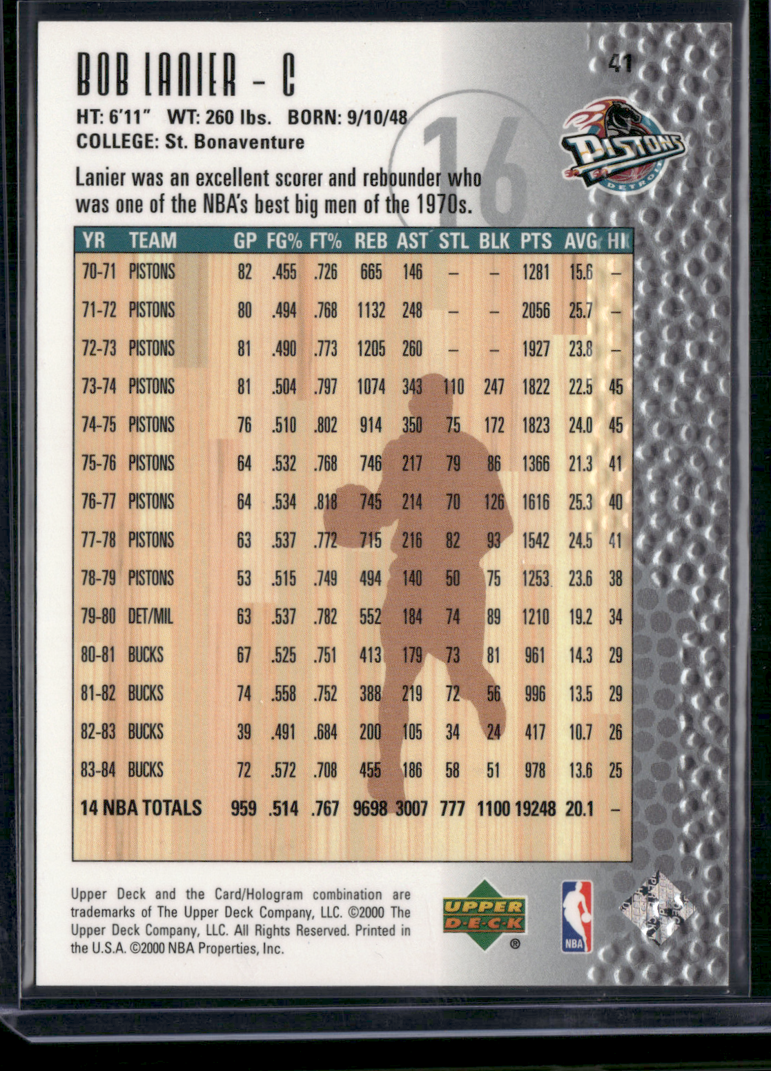 2000 Upper Deck BILL LANIER #41 39/50 (NM)