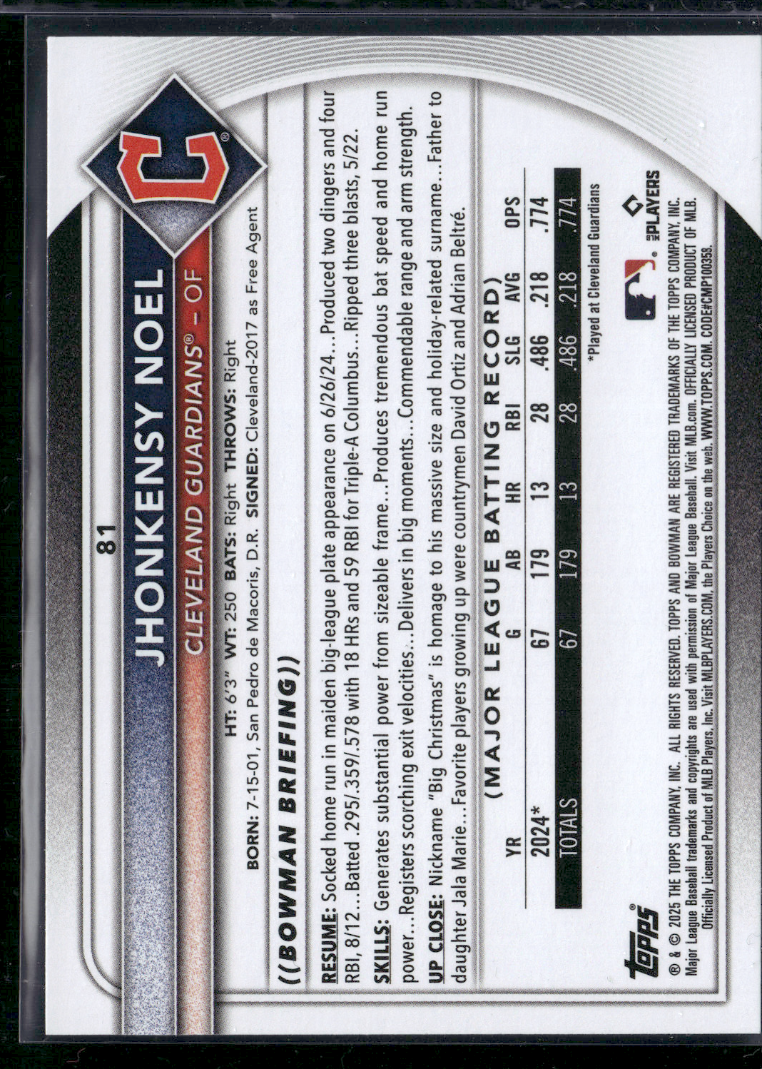 2025 Bowman JHONKENSY NOEL Rookie Card RC #81