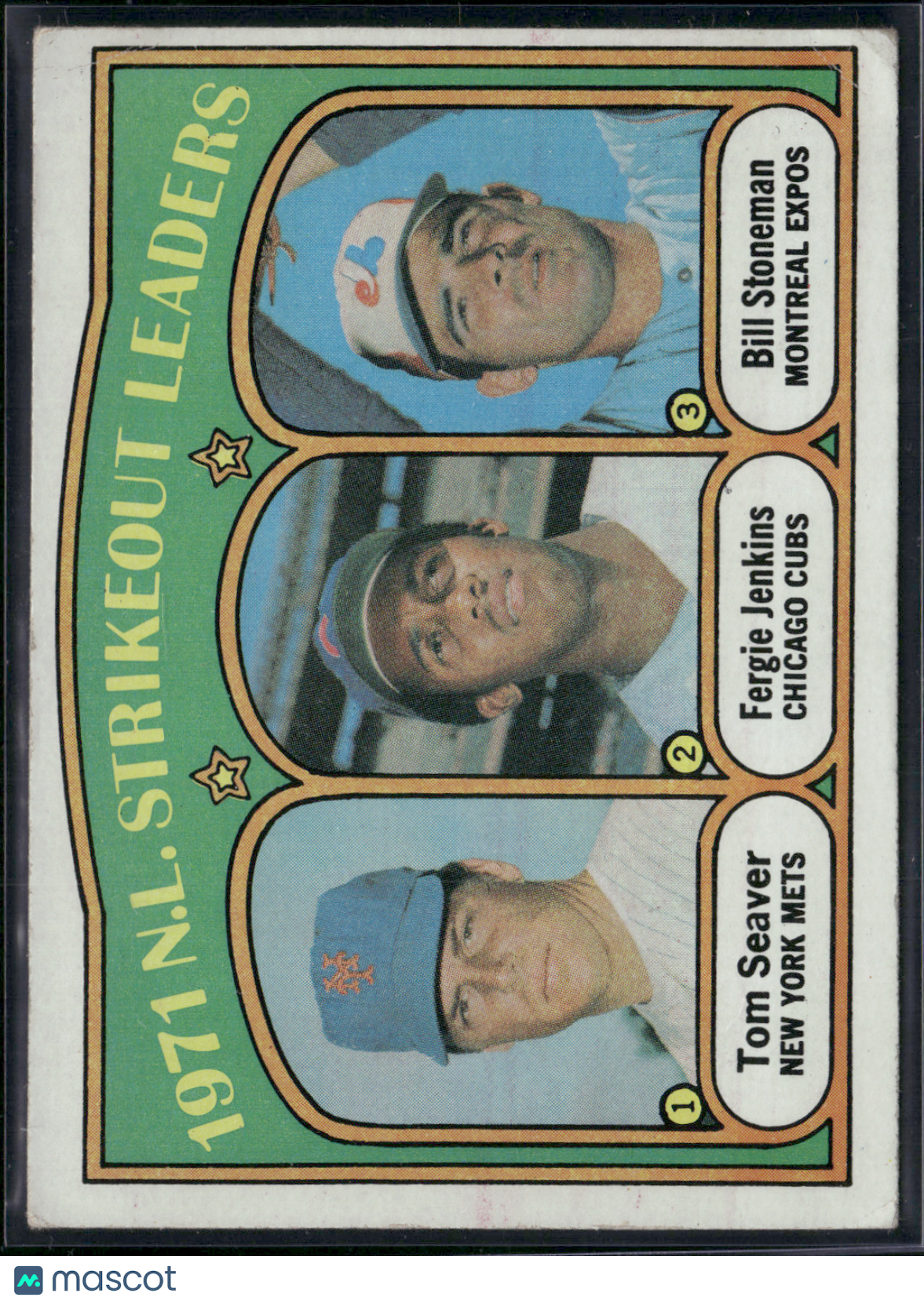 1972 Topps TOM SEAVER/FERGIE JENKINS/STONEMAN #95 1971 NL Strikeout Leaders (VG)
