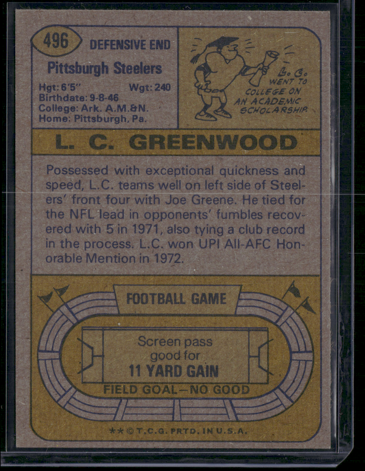 1974 Topps L.C. GREENWOOD #496 (EX)