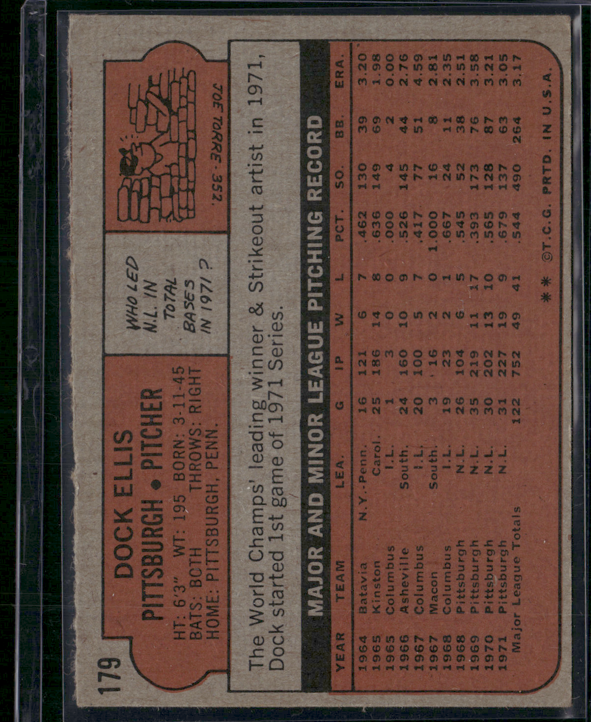 1972 Topps DOCK ELLIS #179 Miscut (VG)