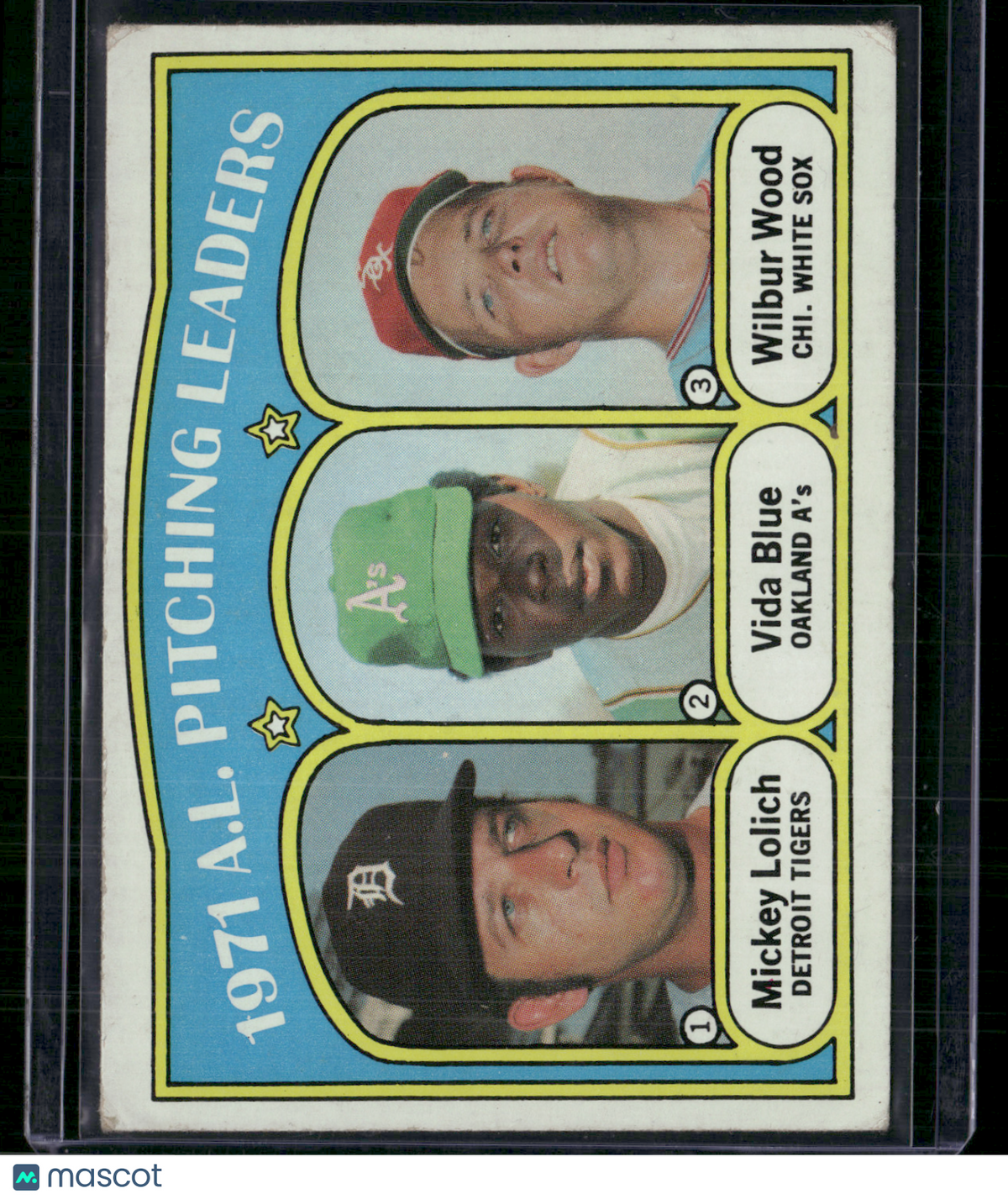 1972 Topps VIDA BLUE/MICKEY LOLICH/WOOD #94 1971 AL Pitching Leaders (VG/EX)