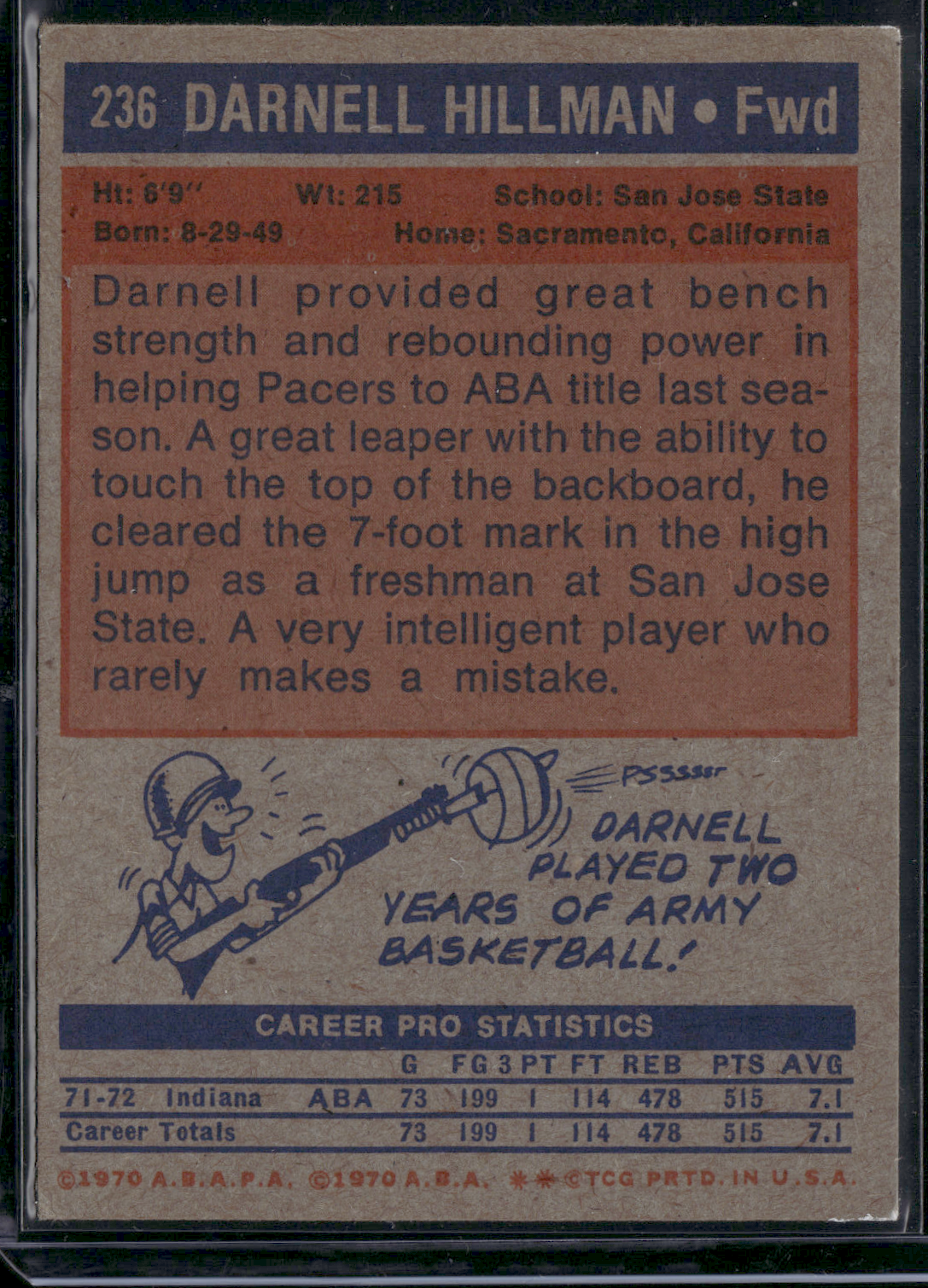 1972 Topps DARNELL HILLMAN #236