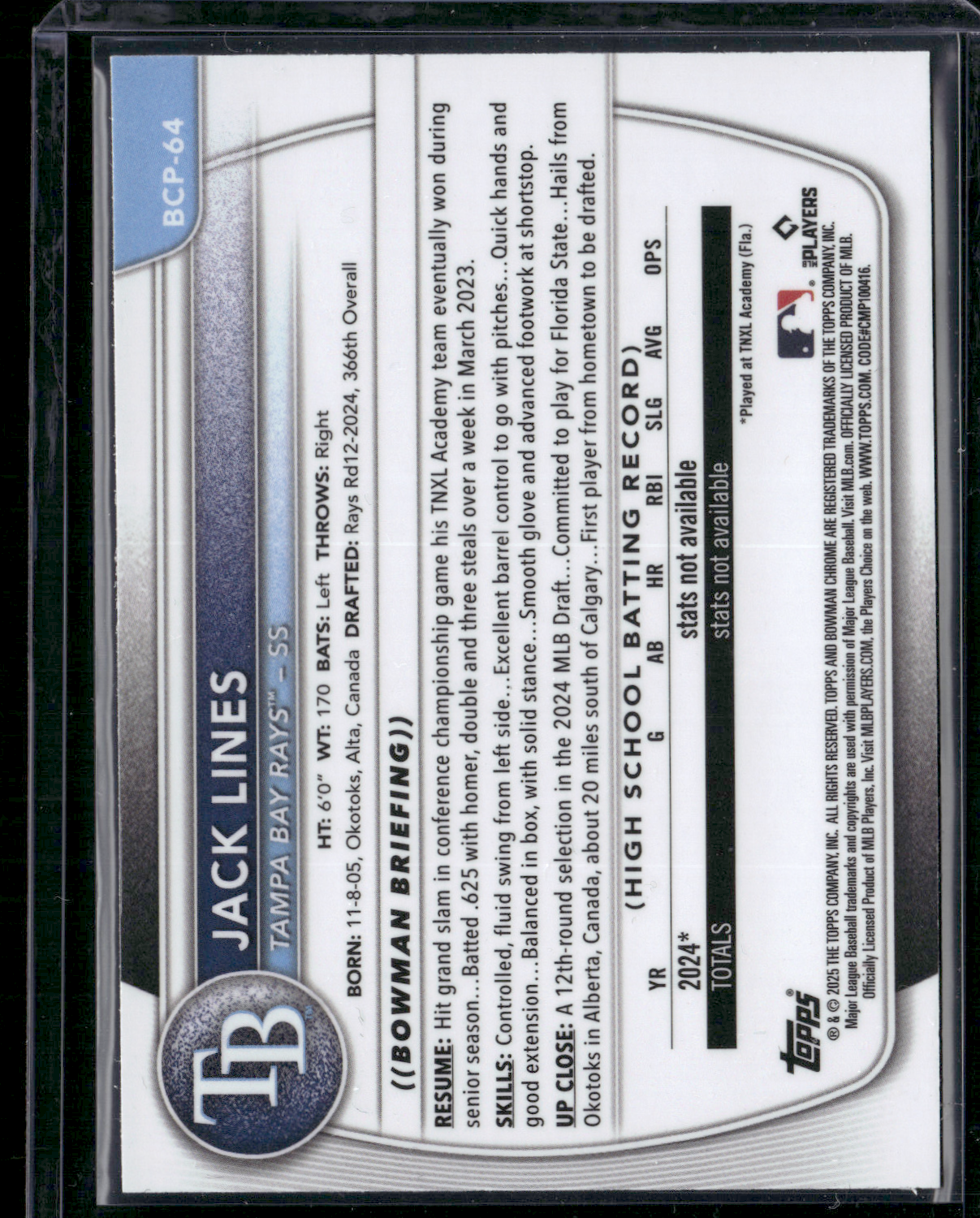 2025 Bowman JACK LINES #BCP-64 1st Bowman Chrome