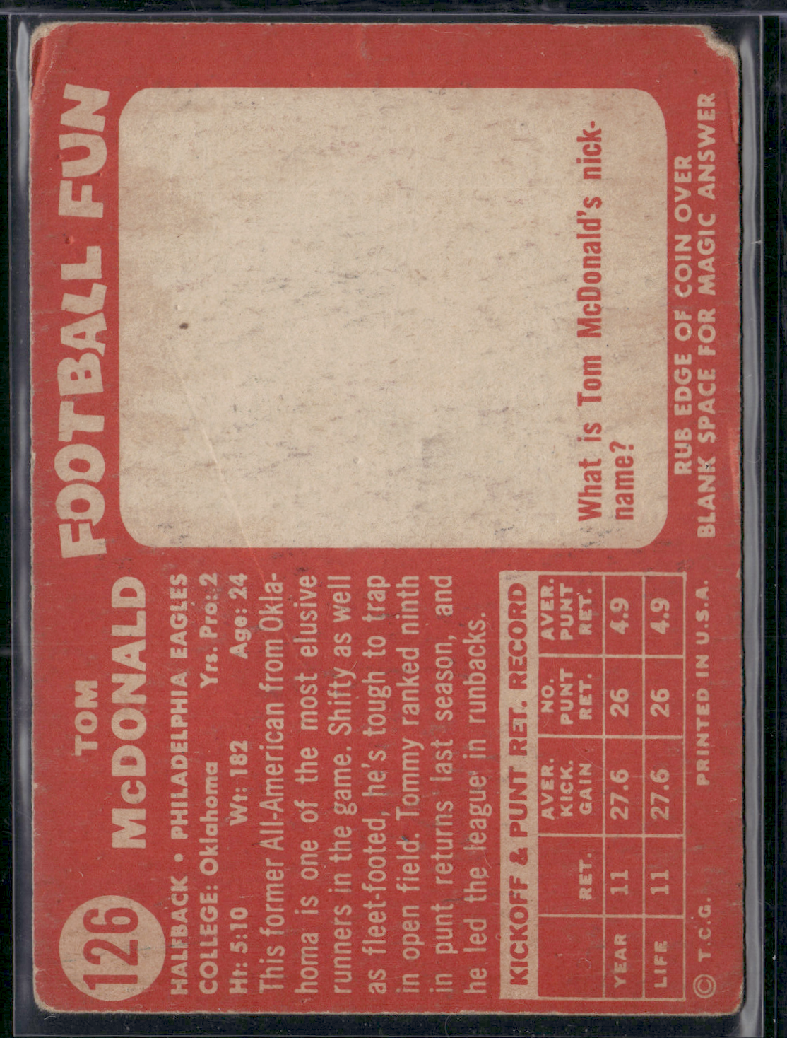 1958 Topps TOM MCDONALD #126