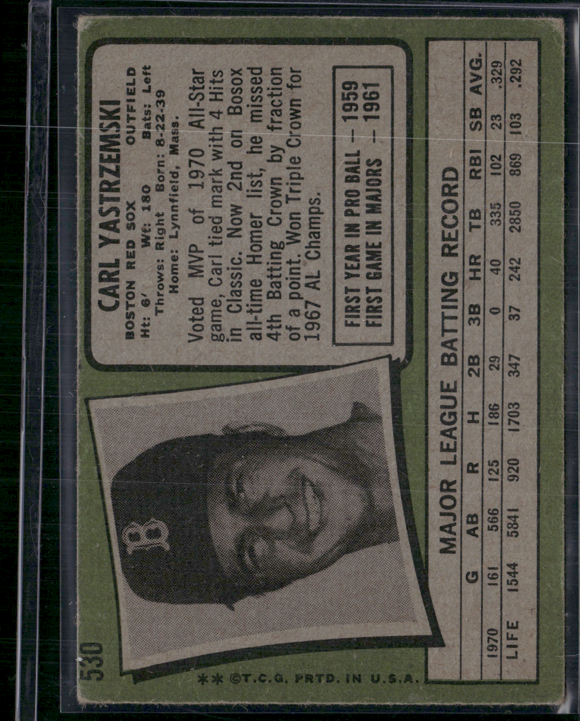1971 Topps CARL YASTRZEMSKI #530 (VG)