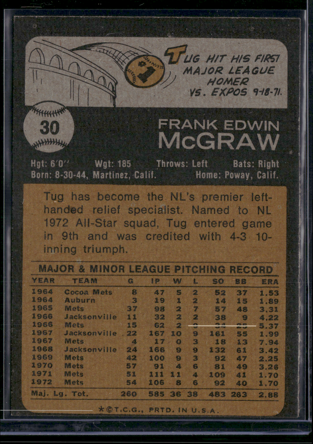 1973 Topps TUG MCGRAW #30 Edge Crush (EX)