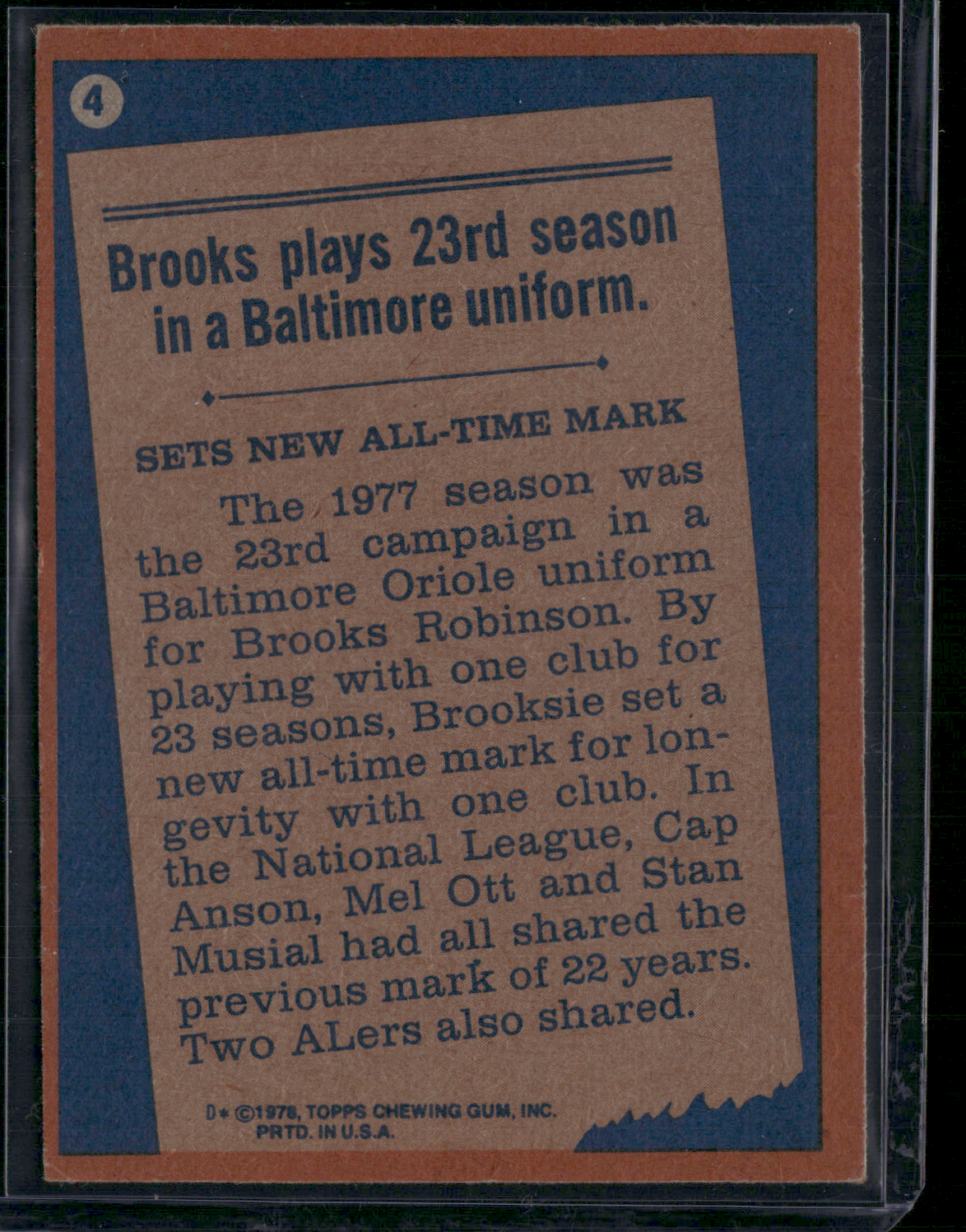 1978 Topps BROOKS ROBINSON #4 77 Record Breaker (EX)