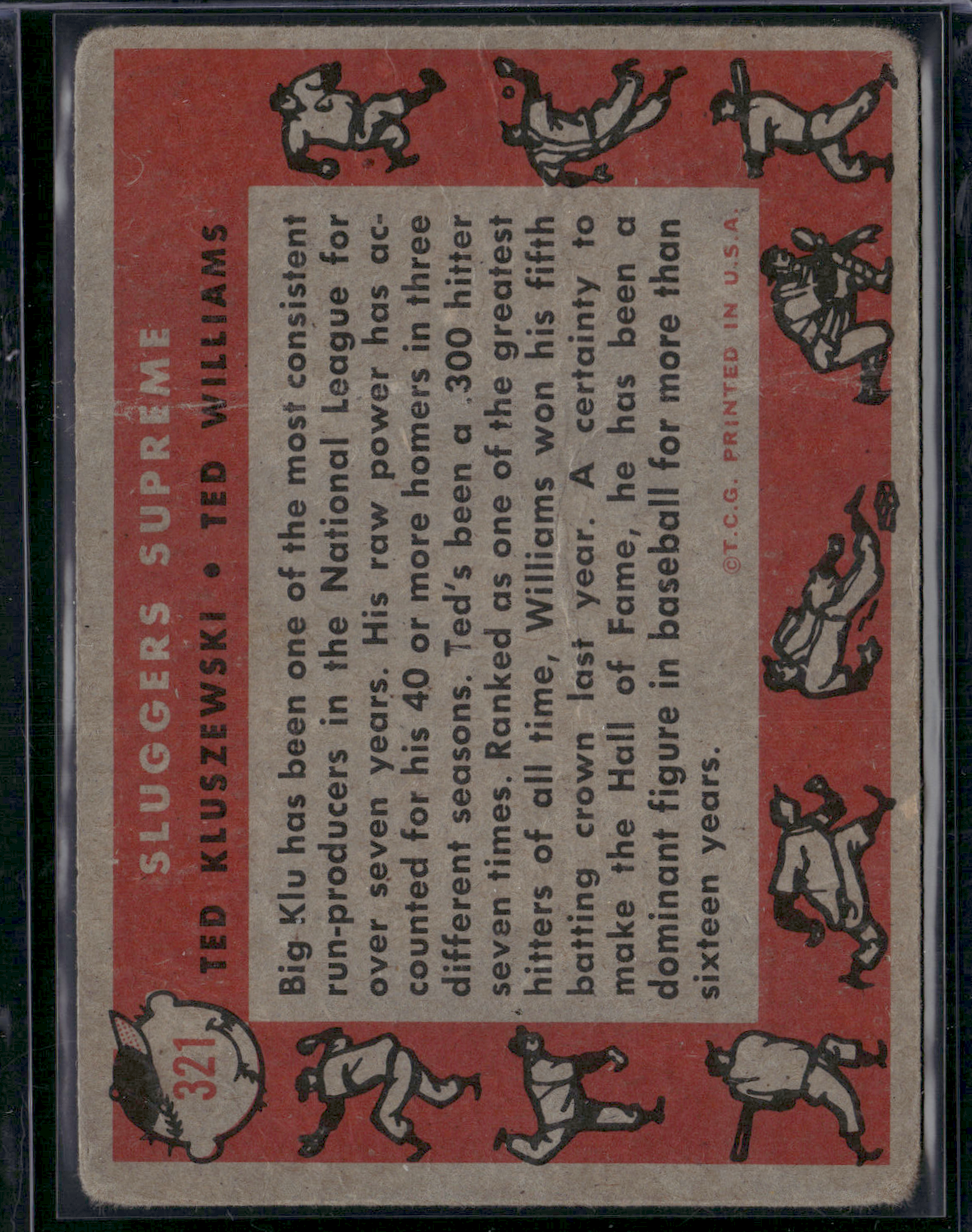 1958 Topps TED WILLIAMS/TED KLUSZEWSKI #321 Sluggers Supreme Wrinkles (Good)
