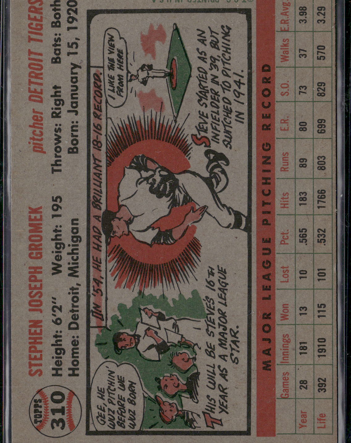 1956 Topps STEVE GROMEK #310 Wrinkle