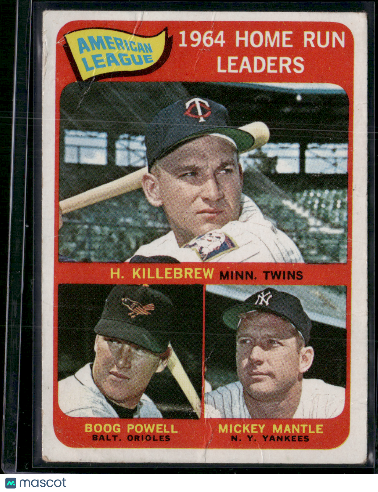 1965 Topps KILLEBREW/POWELL/MANTLE #3 1964 AL Home Run Leaders