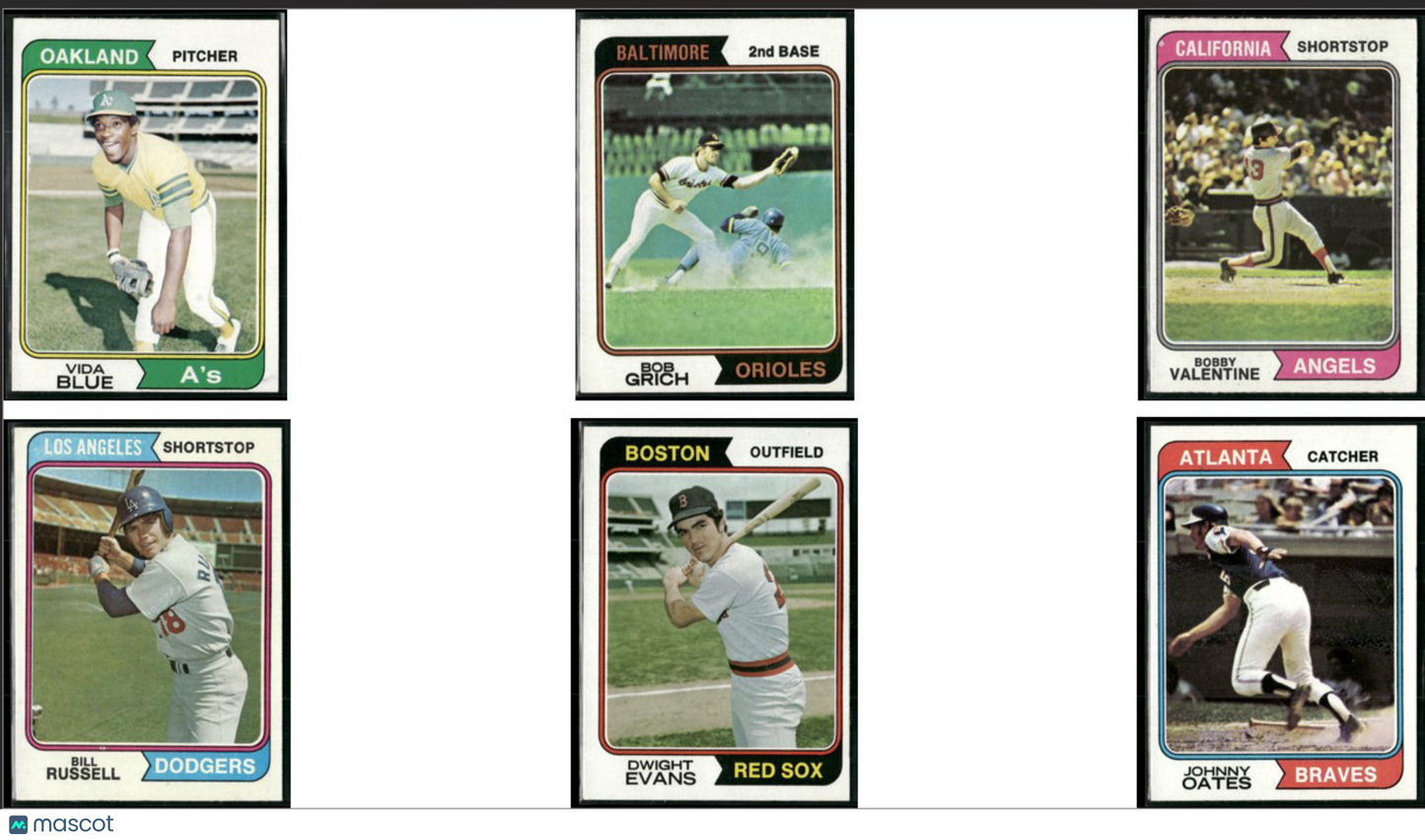 1974 Topps 6 - CARDLOT Vida Blue/Johnny Oates (VG/EX-EX)