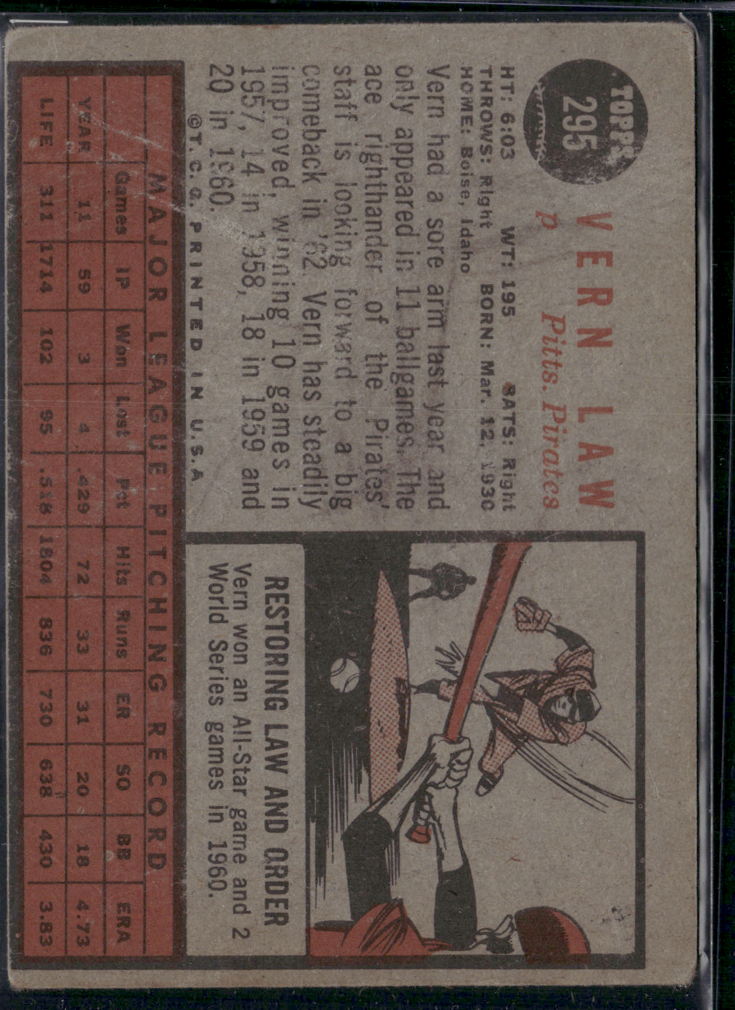 1962 Topps VERN LAW #295
