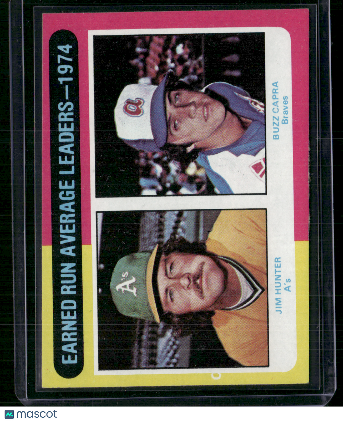 1975 Topps JIM "CATFISH" HUNTER/BUZZ CAPRA #311 1974 ERA Leaders Miscut (EX)