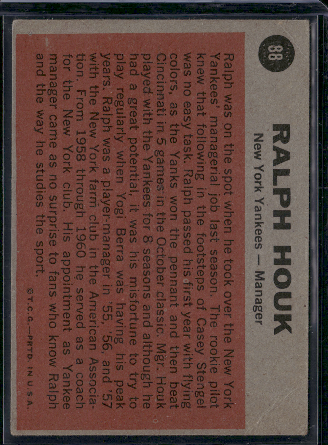 1962 Topps RALPH HOUK #88 Corner Crease (Good)