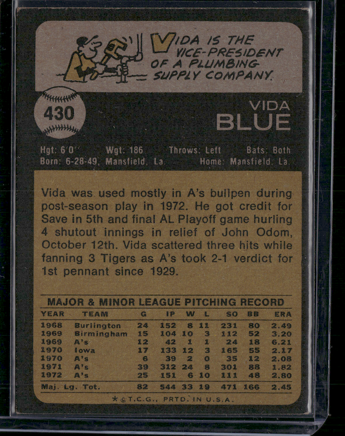 1973 Topps VIDA BLUE #430 (VG)