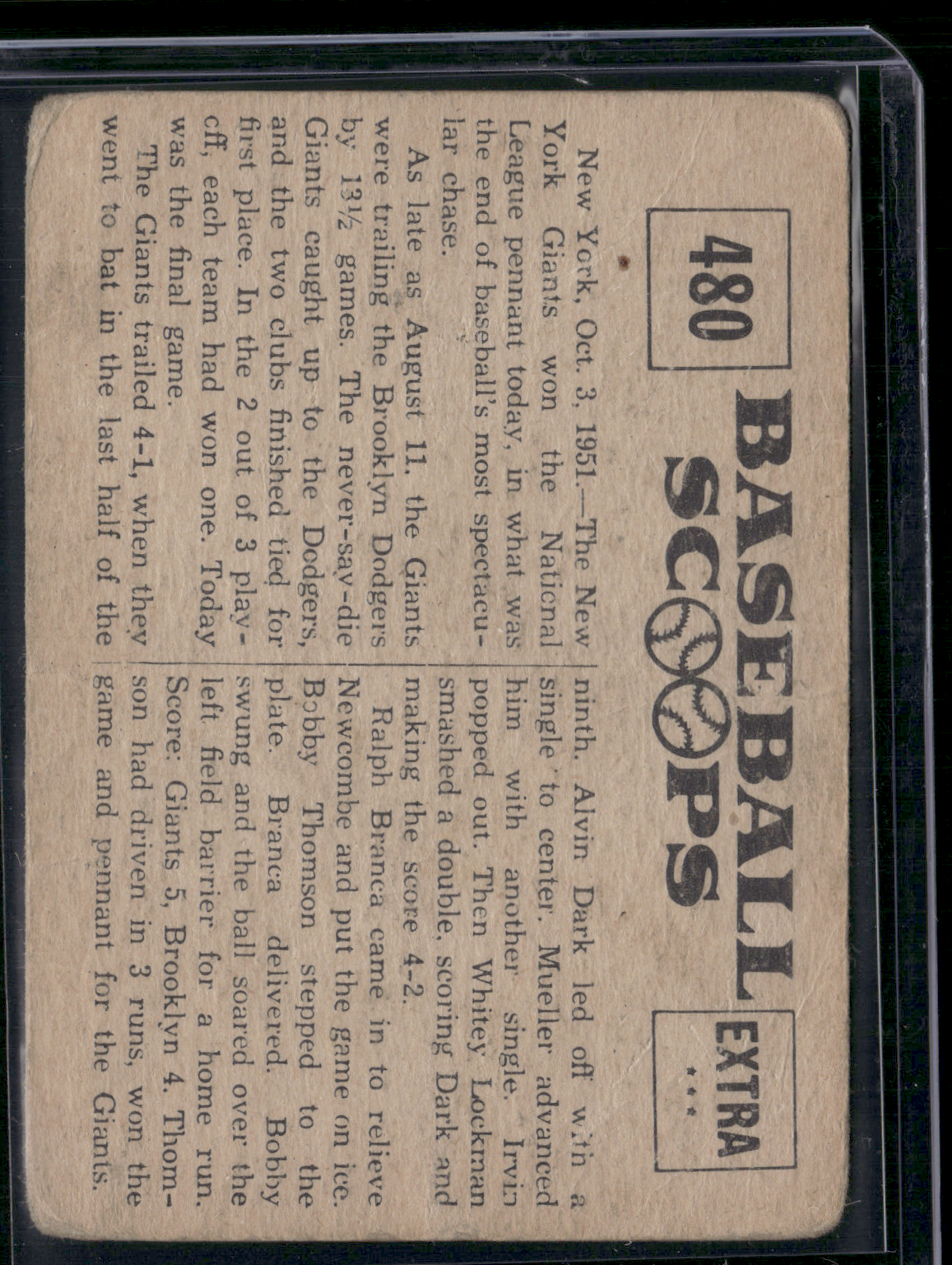 1961 Scoops BOBBY THOMSON #480 Thomson's Homer Sinks Dodgers (Good)