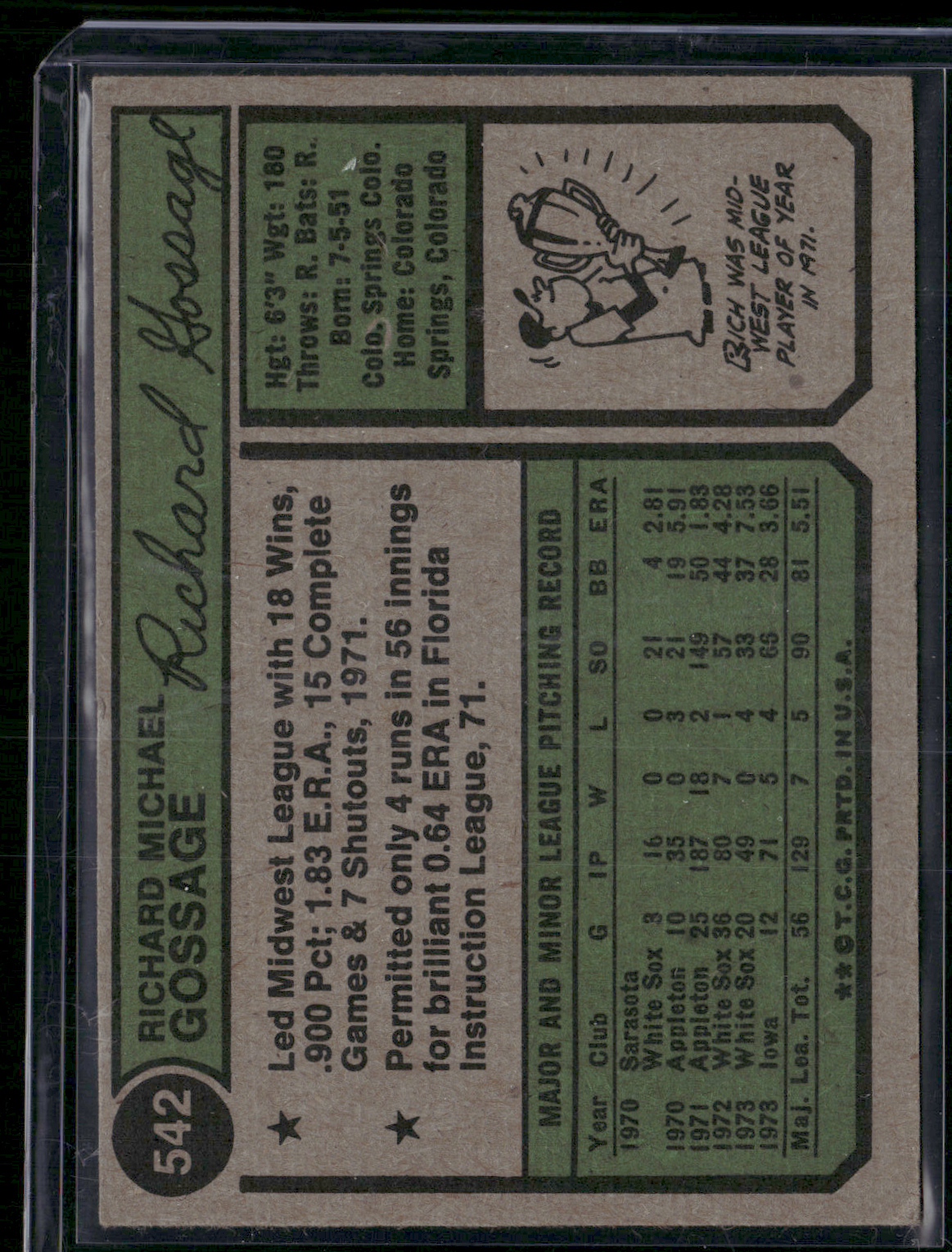 1974 Topps RICH GOSSAGE #542 (VG-VG/EX)