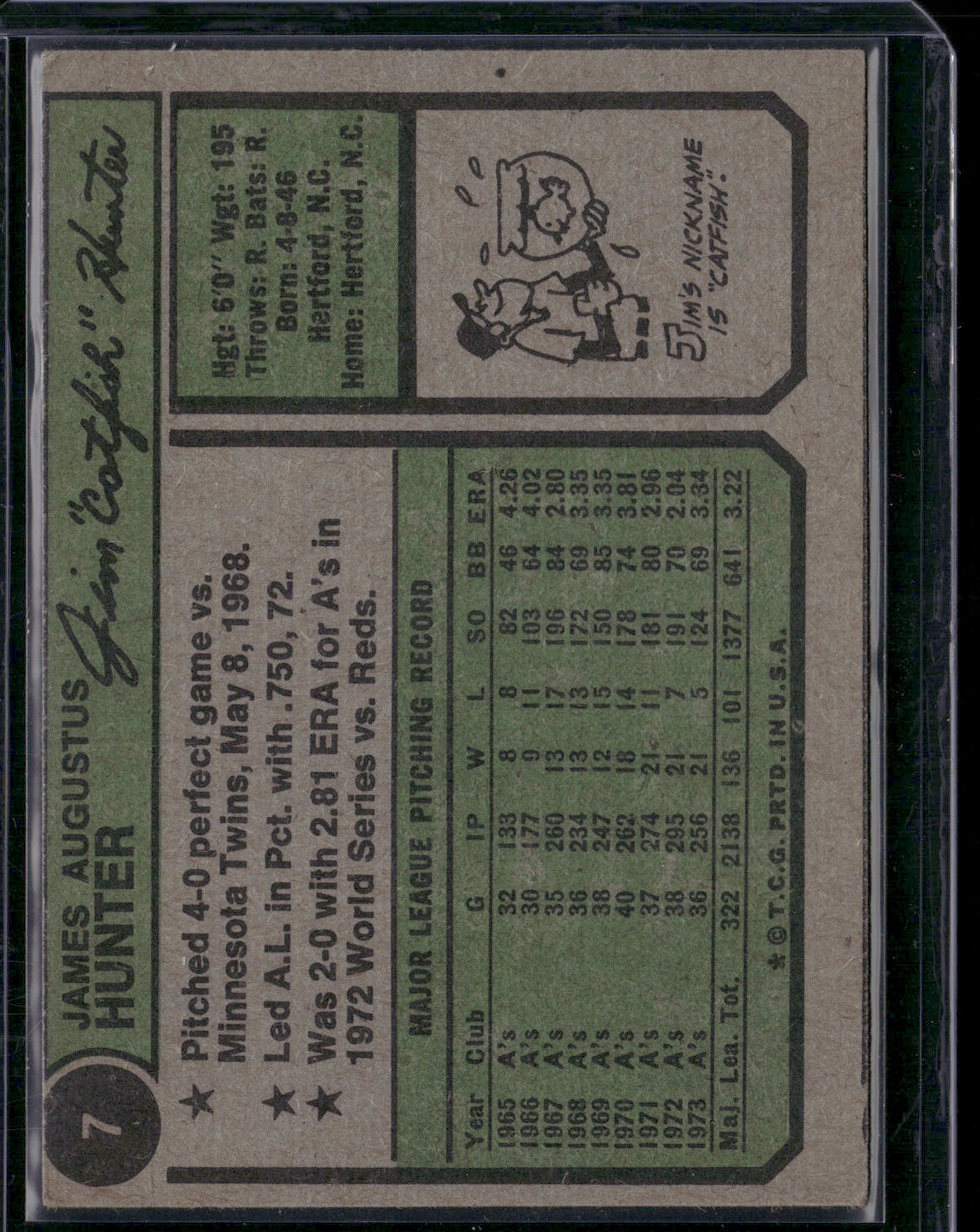 1974 Topps JIM "CATFISH" HUNTER #7 (EX)