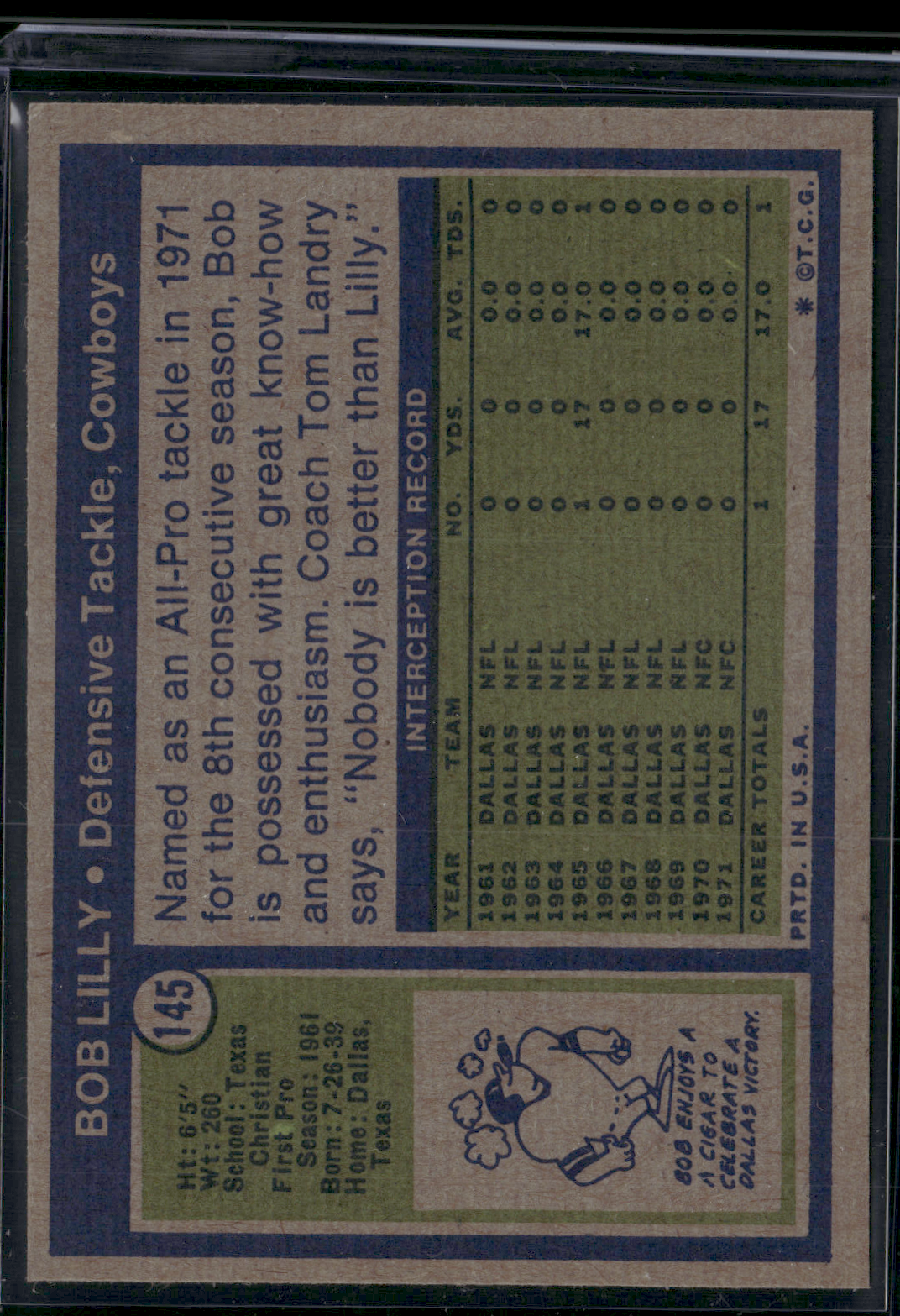1972 Topps BOB LILLY #145 (EX)