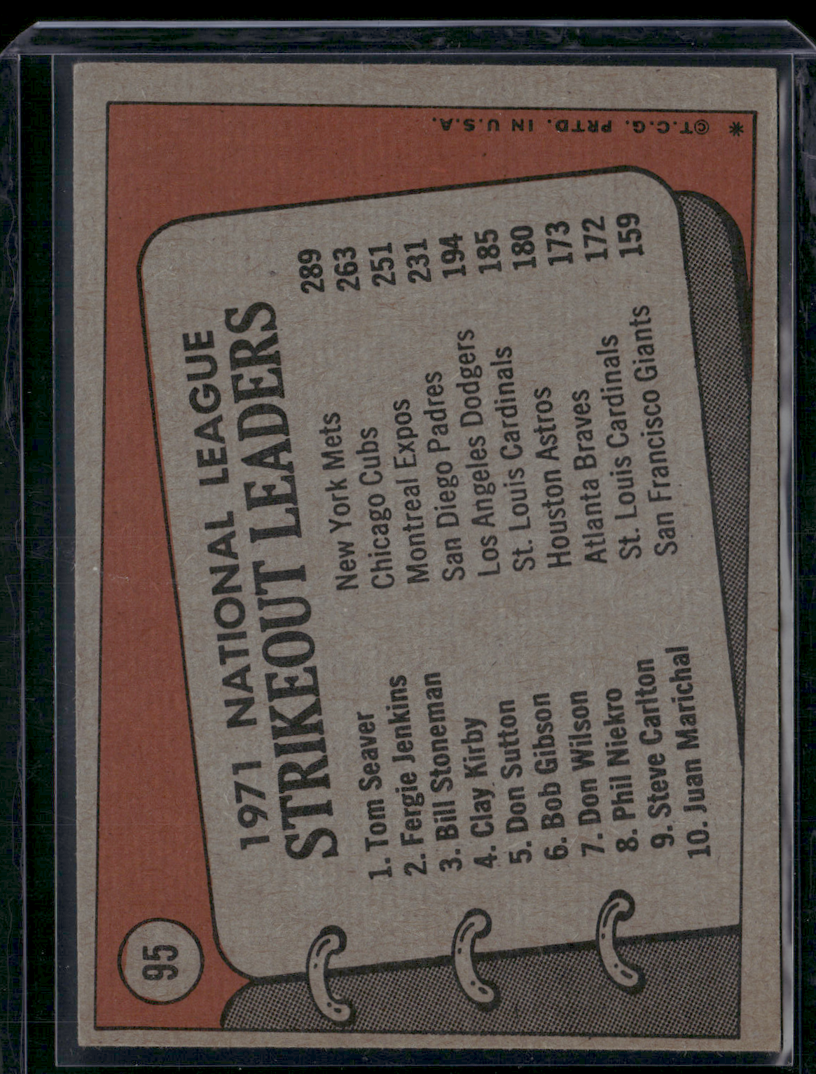 1972 Topps TOM SEAVER/JENKINS/STONEMAN #95 1971 NL Strikeout Leaders (VG)