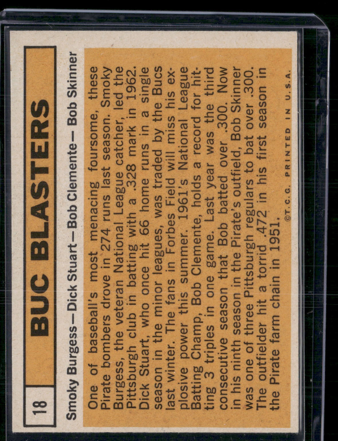 1963 Topps SMOKEY BURGESS/DICK STUART/BOB CLEMENTE/BOB SKINNER #18 Bucs Blasters