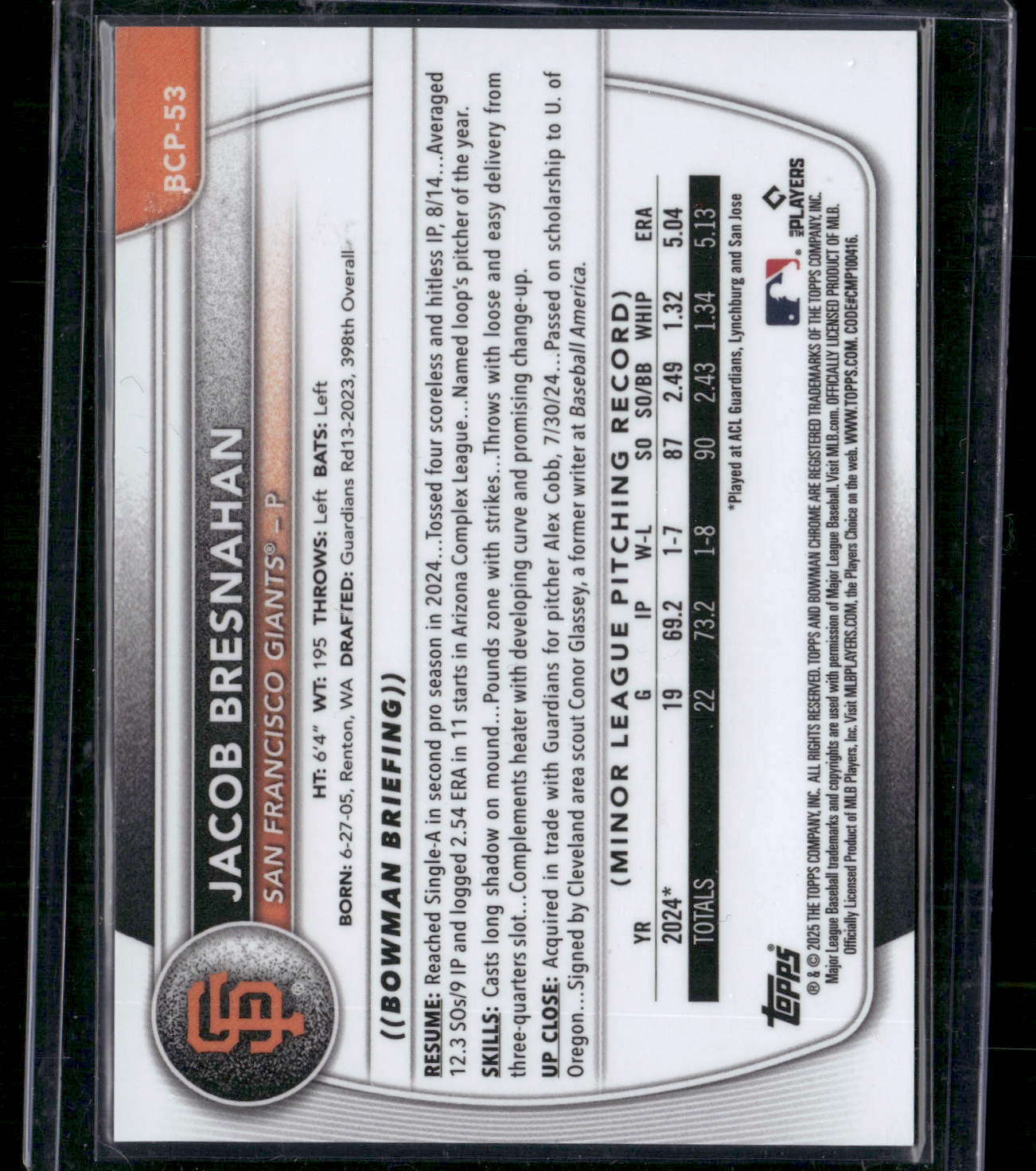 2025 Bowman JACOB BRESNAHAN #BCP-53 Lava 1st Bowman 265/399