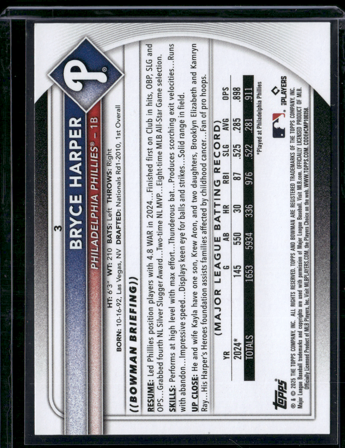 2025 Bowman BRYCE HARPER #3