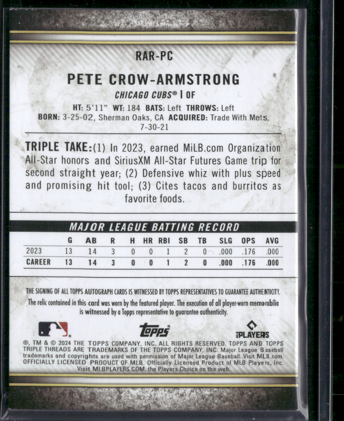 2024 Topps Triple Threads PETE CROW-ARMSTRONG #RAR-PC 97/99 Rookie Autograph RC