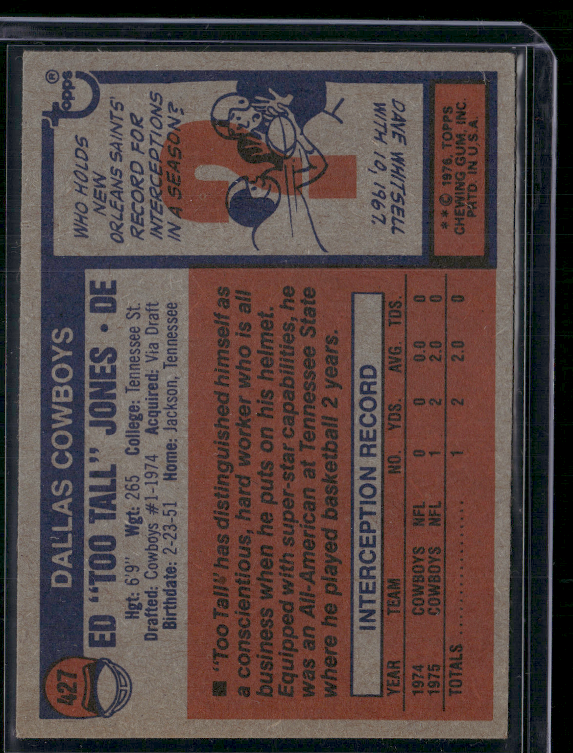 1976 Topps ED "TOO TALL" JONES #427 Rookie RC (VG/EX)