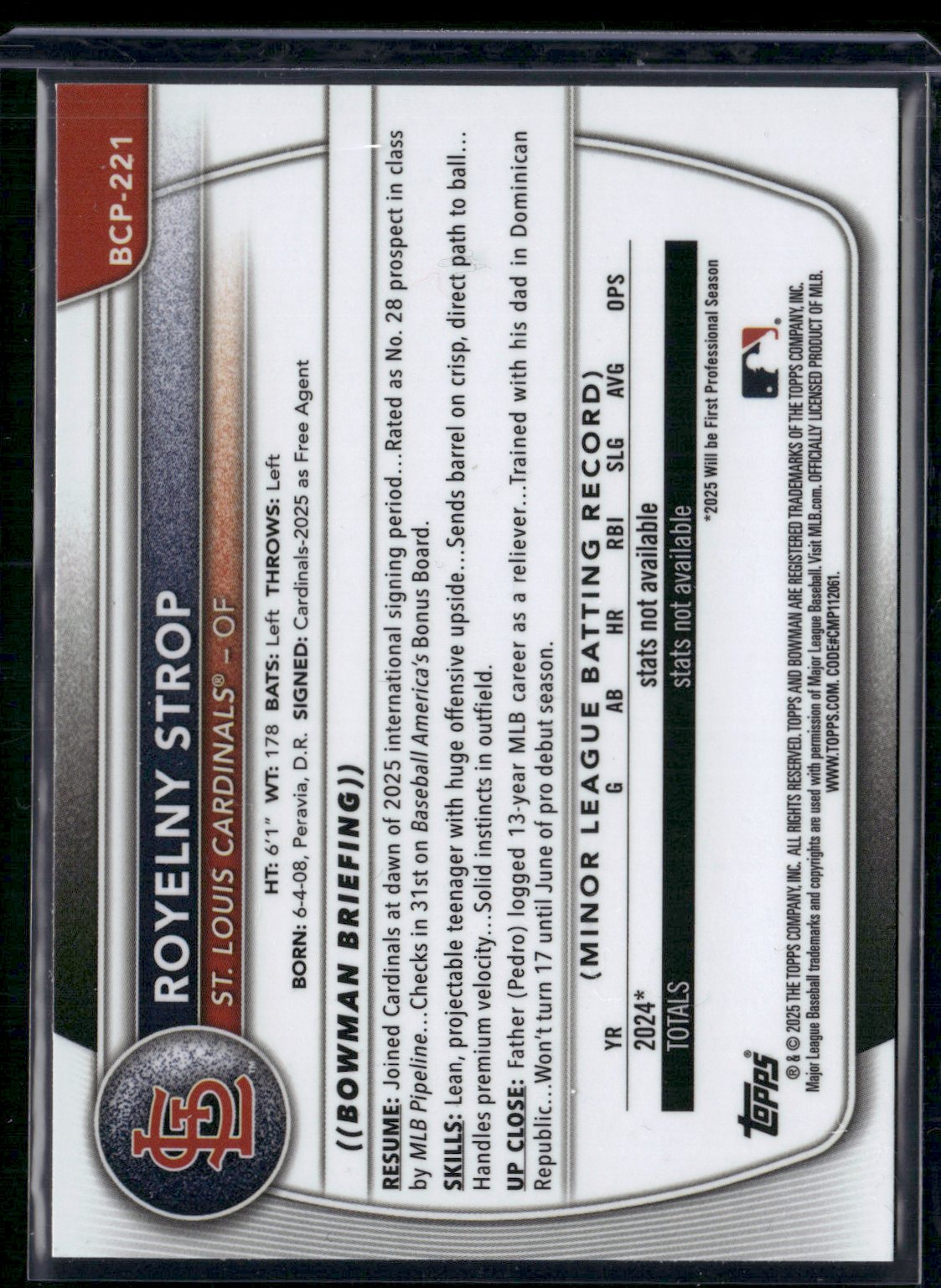 2025 Bowman Chrome ROYELNY STROP #BCP-221 Chrome 1st Bowman