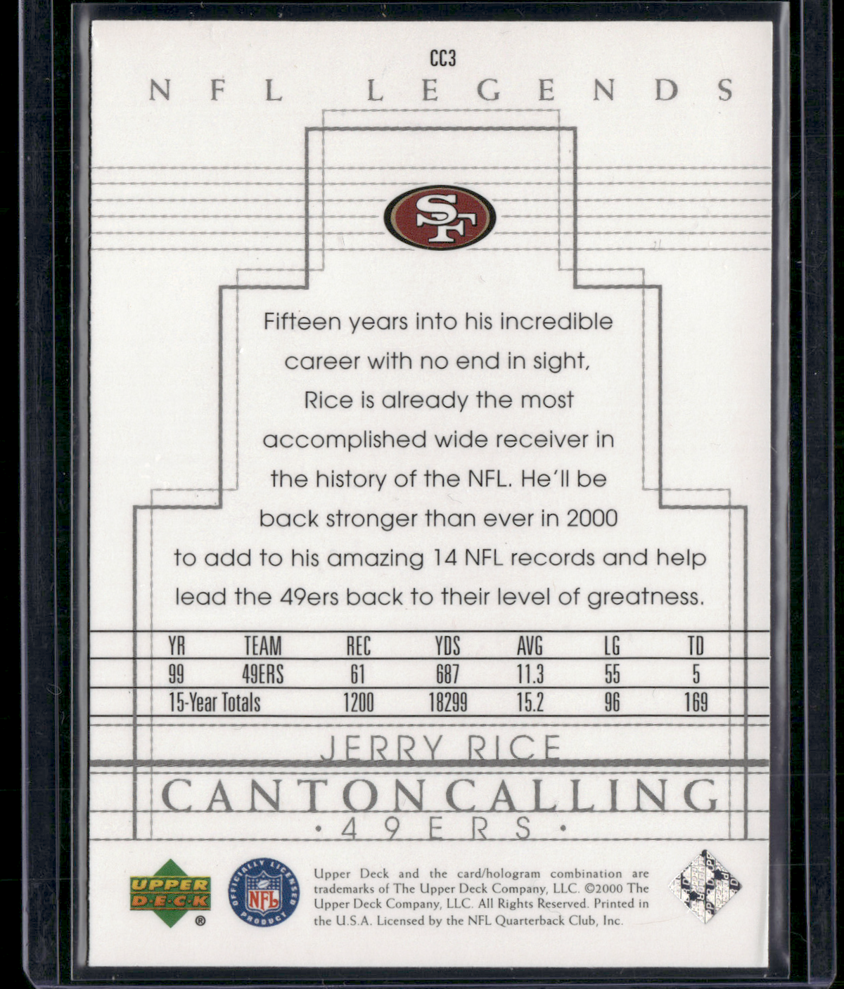 2000 Upper Deck JERRY RICE #CC-3 Canton Calling (NM)