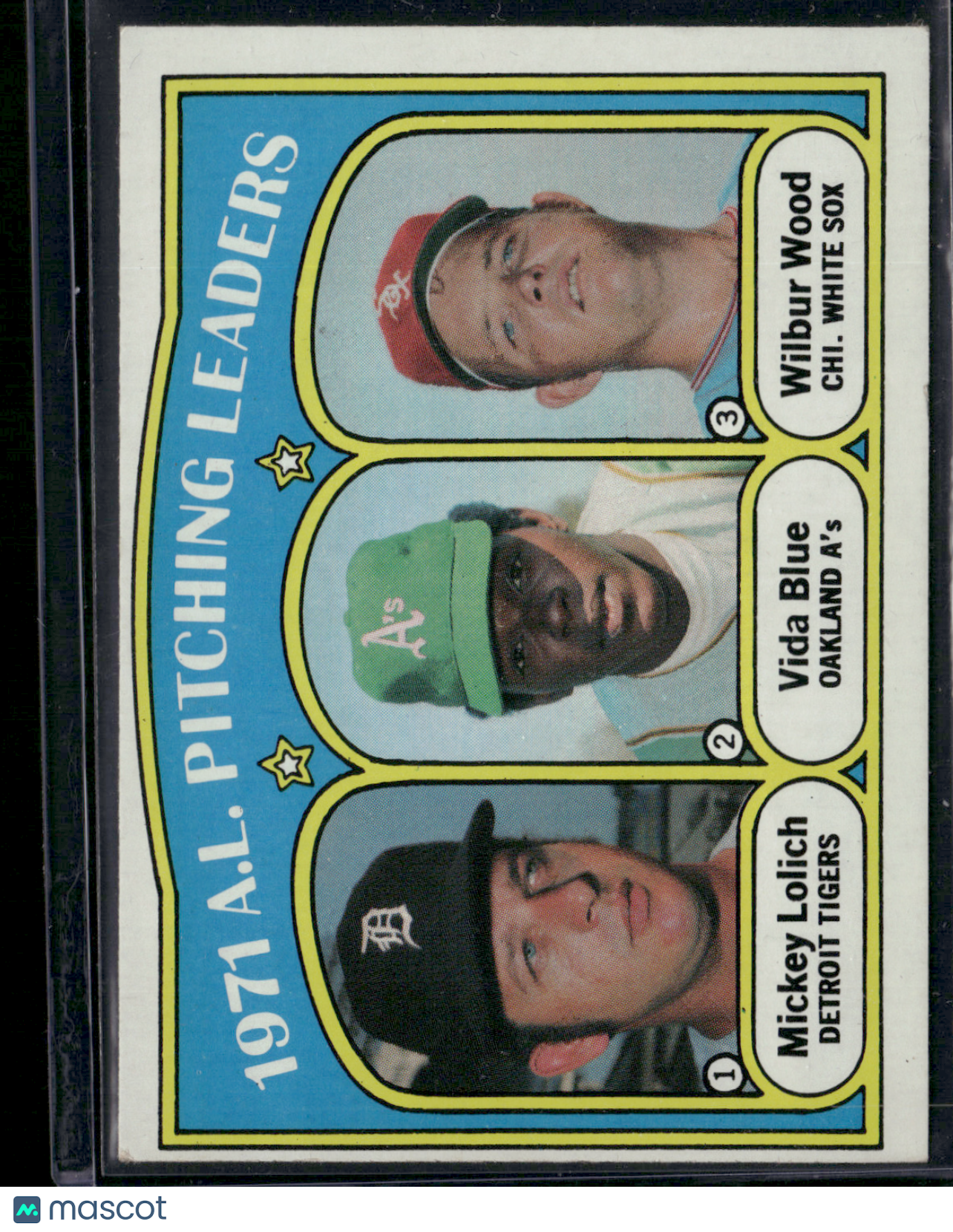 1972 Topps MICKEY LOLICH/BLUE/WOOD #94 1971 AL PitchingLeadersWrinklesonBack(VG)
