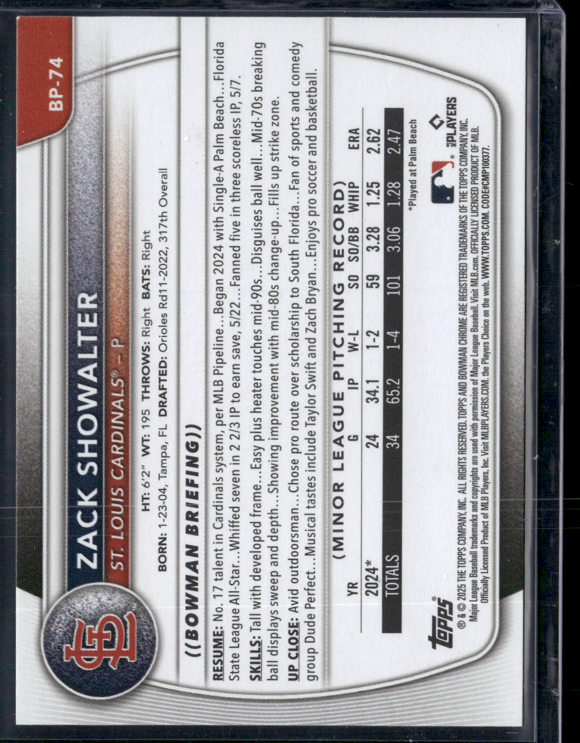 2025 Bowman ZACK SHOWALTER #BP-74 1st Bowman