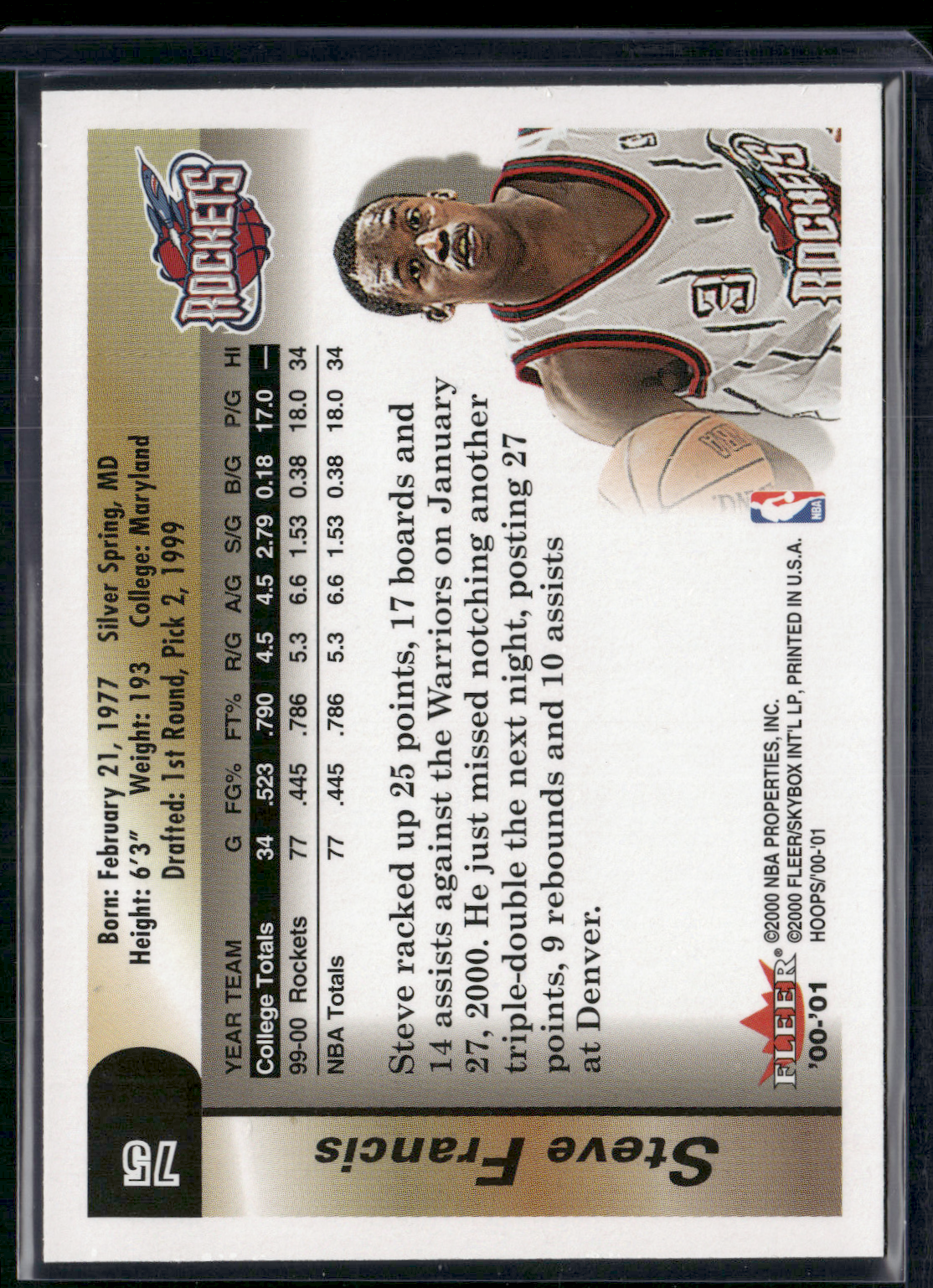 2000 Fleer STEVE FRANCIS #75 Hot Prospects Refractor (NM)