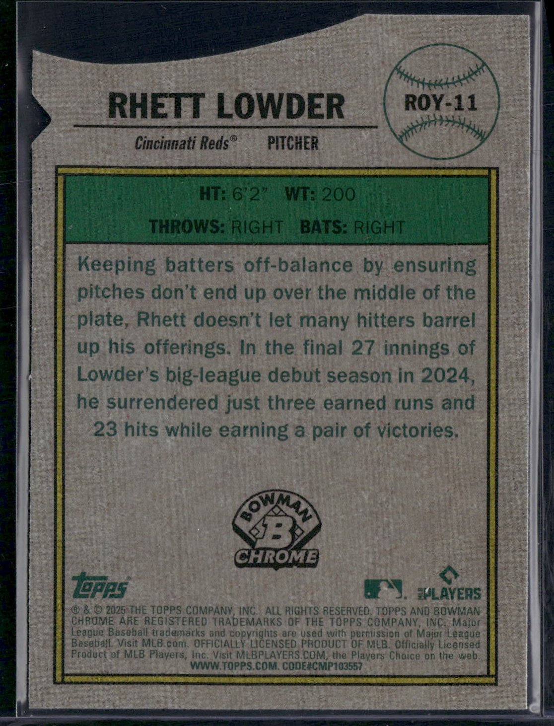 2025 Bowman RHETT LOWDER #ROY-11 Chrome Mojo RC