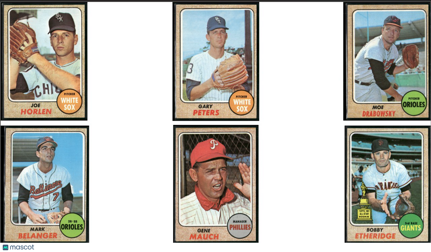 1968 Topps 6 ~ CARDLOT Joe Horlen/Bobby Etheridge (VG-VG/EX)