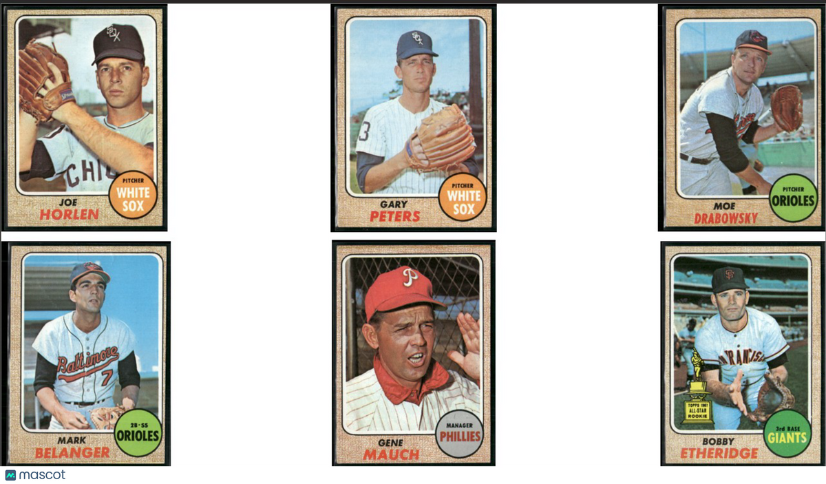 1968 Topps 6 ~ CARDLOT Joe Horlen/Bobby Etheridge (VG-VG/EX)
