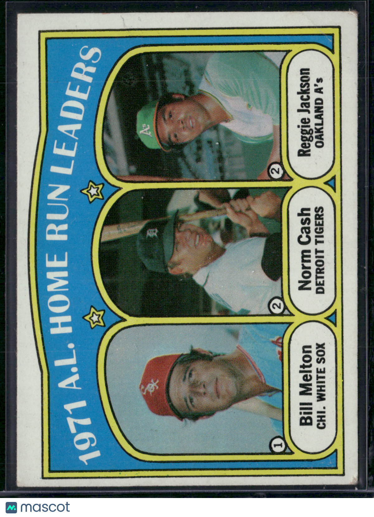 1972 Topps REGGIE JACKSON/NORM CASH/BILL MELTON #90 1971 AL HR Leaders (Good)