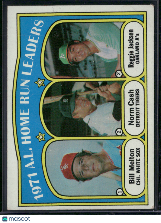 1972 Topps REGGIE JACKSON/NORM CASH/BILL MELTON #90 1971 AL HR Leaders (Good)