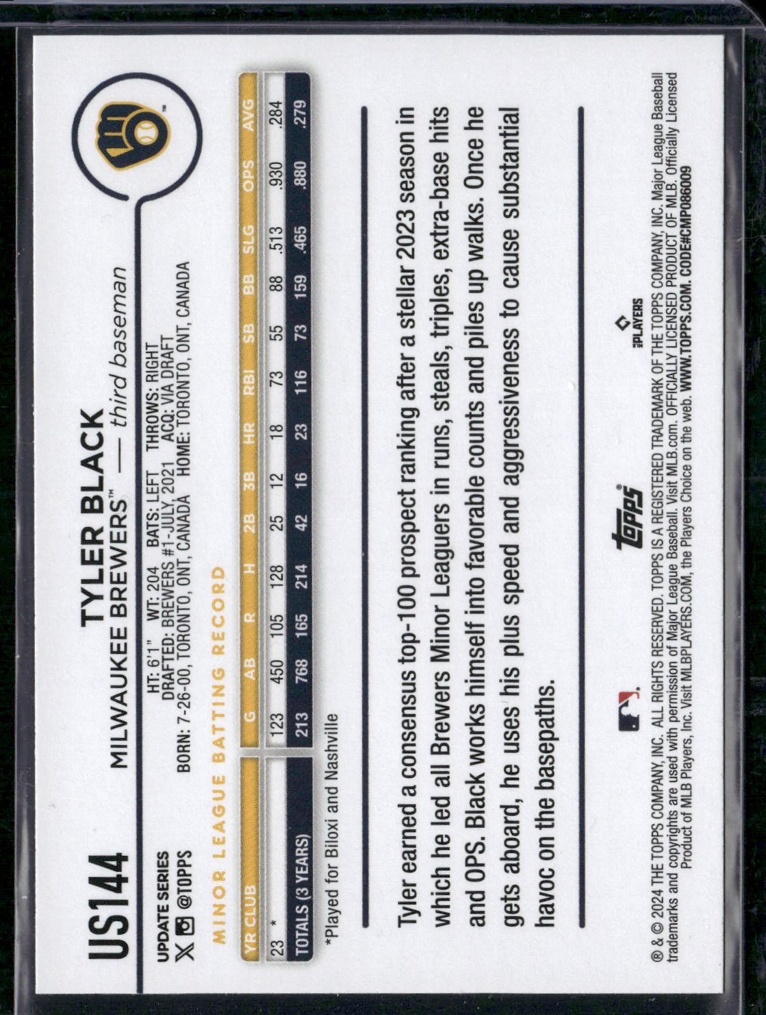 2024 Topps Update TYLER BLACK RC #US144