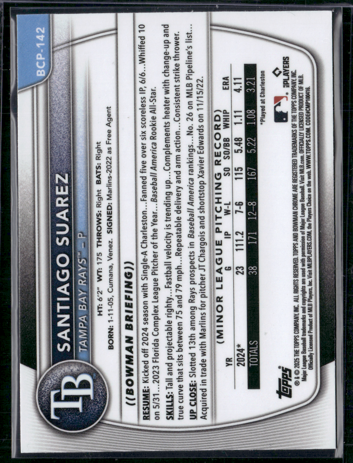 2025 Bowman SANTIAGO SUAREZ #BCP-142 Chrome 1st Bowman