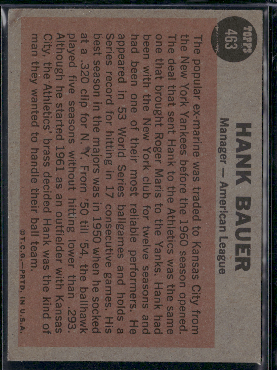 1962 Topps HANK BAUER #463