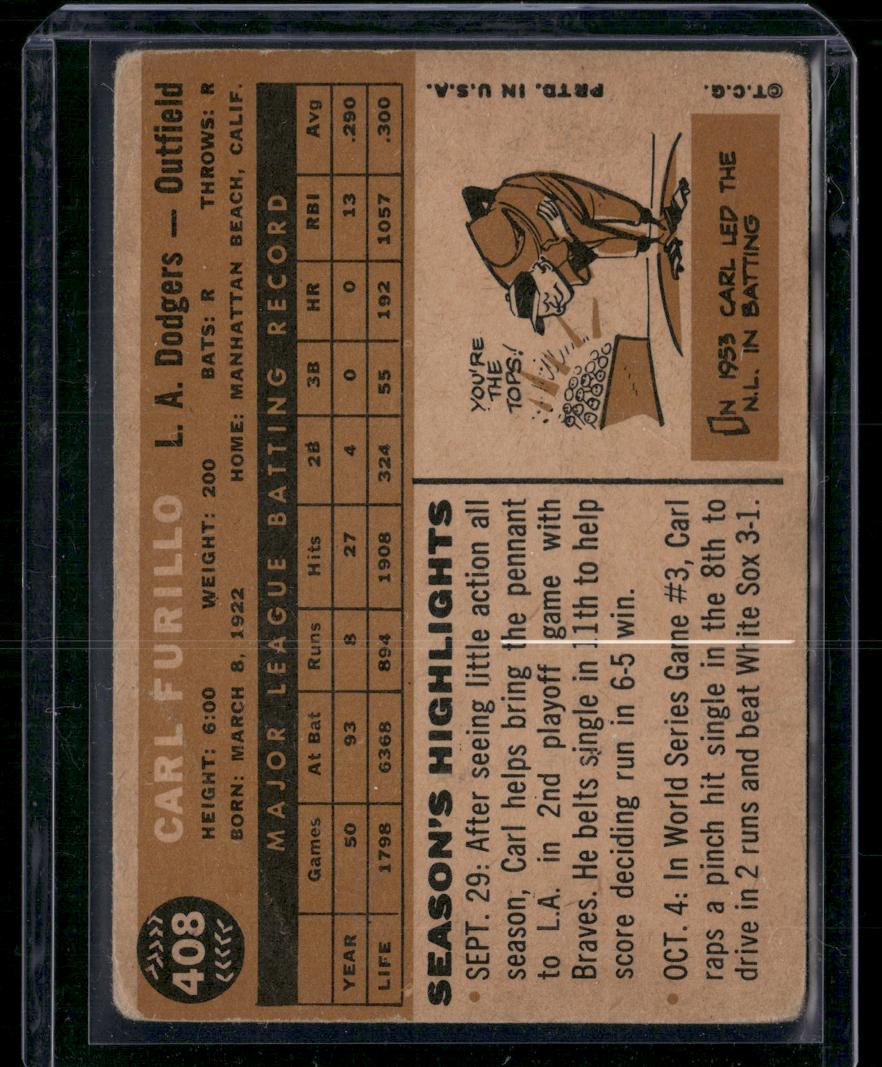 1960 Topps CARL FURILLO #408 Wrinkles (Good)