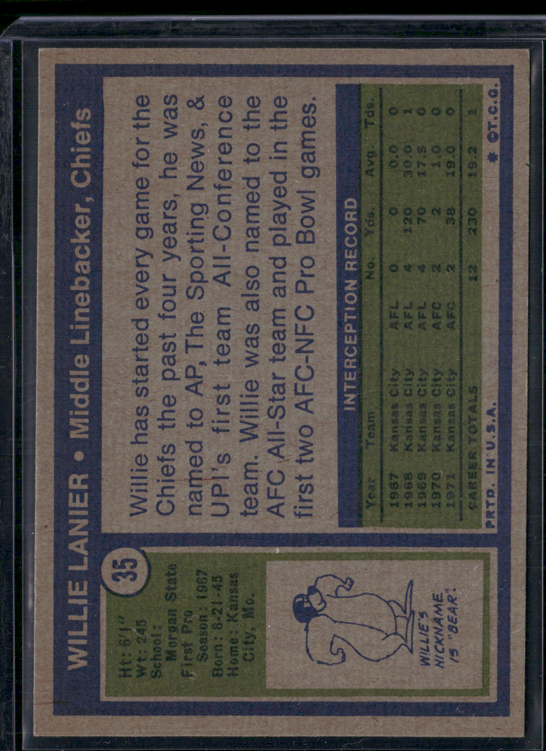 1972 Topps WILLIE LANIER #35 (EX)